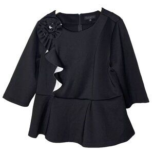 Eloquii Black Ruffle & Rosette 3/4 Sleeve Peplum Top Blouse Women's Plus Sz 20